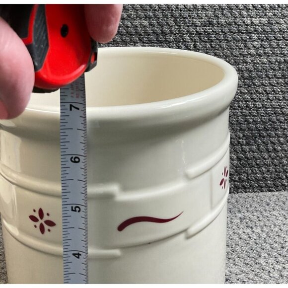 Longaberger Pottery Red & Ivory Woven Traditions 7 x 6 Utensil Crock - Picture 4 of 5